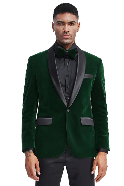 Mens 80s Prom Suit Perfect Outfit - Men's Slim Fit Shawl Lapel Velvet Wedding & Prom Hunter Green Tuxedo